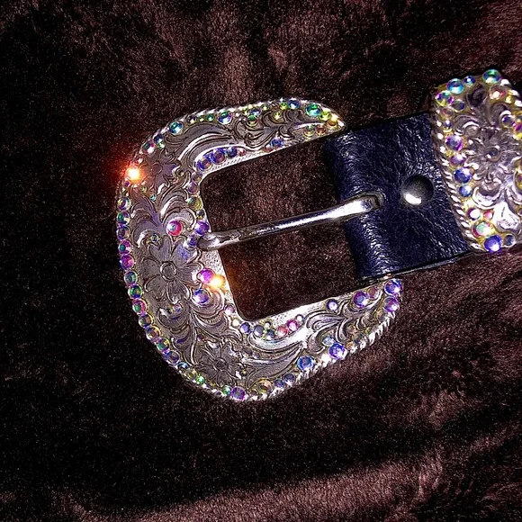 Nacona Vintage 1996 Leather Rhinestone Studded Belt vintage NOCONA buckle belt STUDDED leather 40 western TOOLED  main image 4